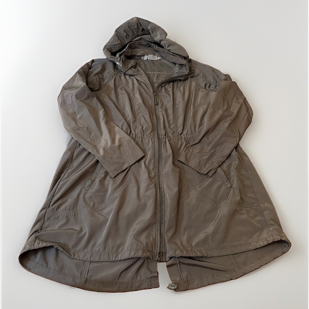 Athleta Sage Green Women's Zip Up Long Jacket Size XL Hooded Lightweight